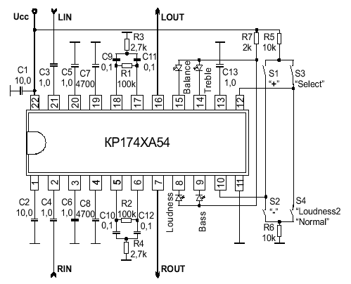  Регулятор громкости и тембра - КР174ХА54 